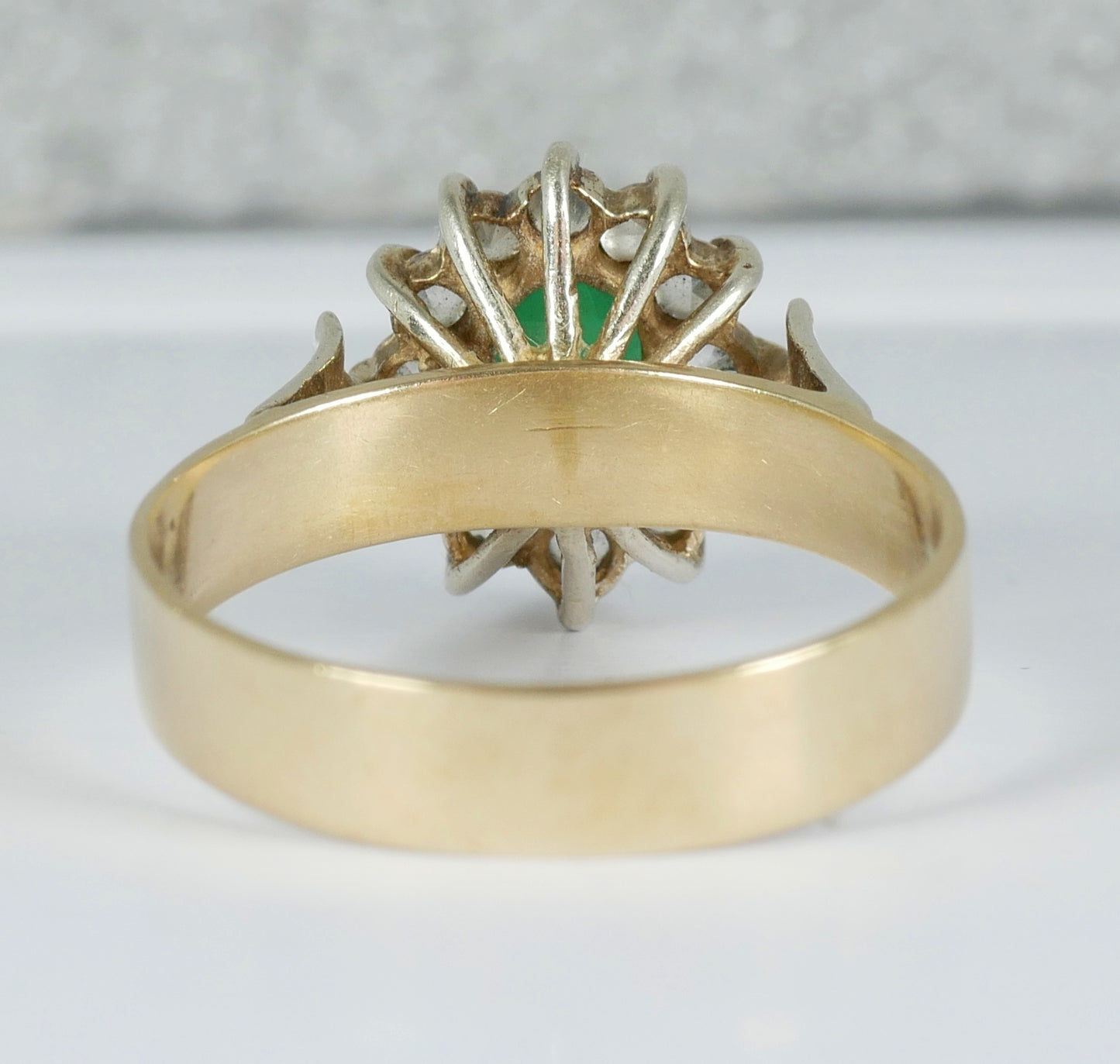 Vintage Solid 9ct Yellow Gold Green & White Sapphire Halo Dress Ring Size 8 P 56