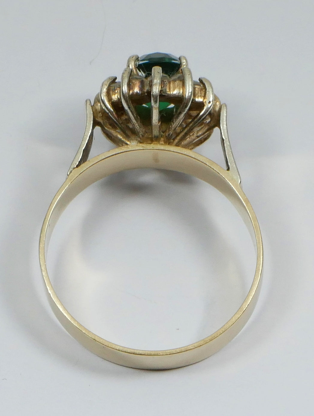 Vintage Solid 9ct Yellow Gold Green & White Sapphire Halo Dress Ring Size 8 P 56