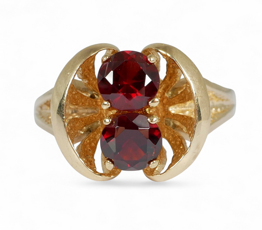 Vintage Retro 9ct Textured Yellow Gold Red Garnet Dress Ring Size 10.5 U 63 375