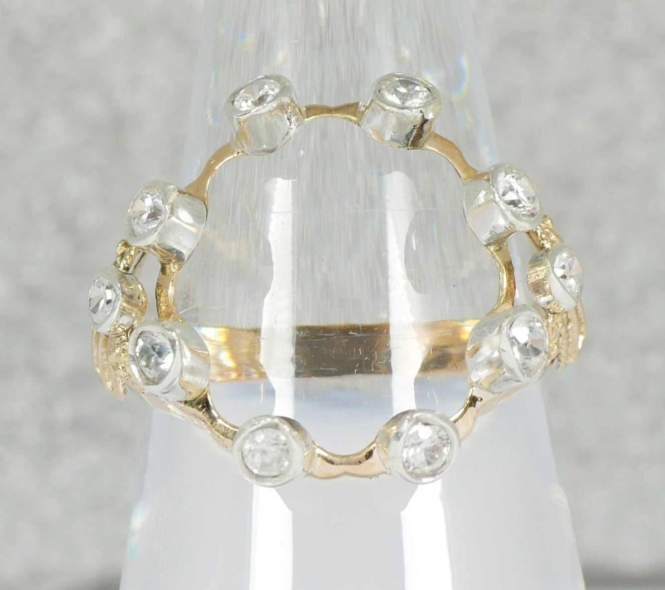 Vintage Solid 9ct Yellow Gold White Sapphire Open Face Dress Ring Size 7.5 O 55
