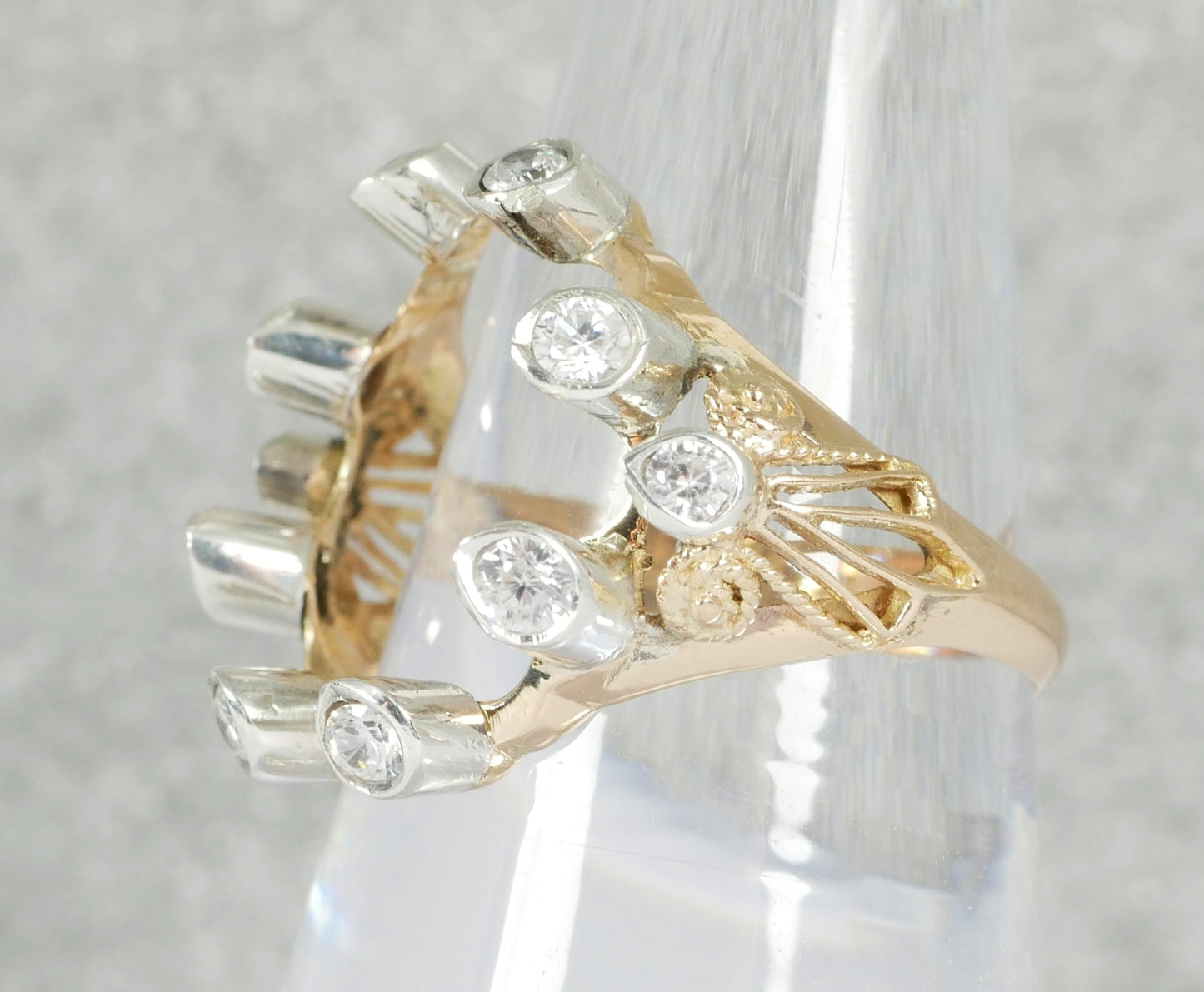 Vintage Solid 9ct Yellow Gold White Sapphire Open Face Dress Ring Size 7.5 O 55