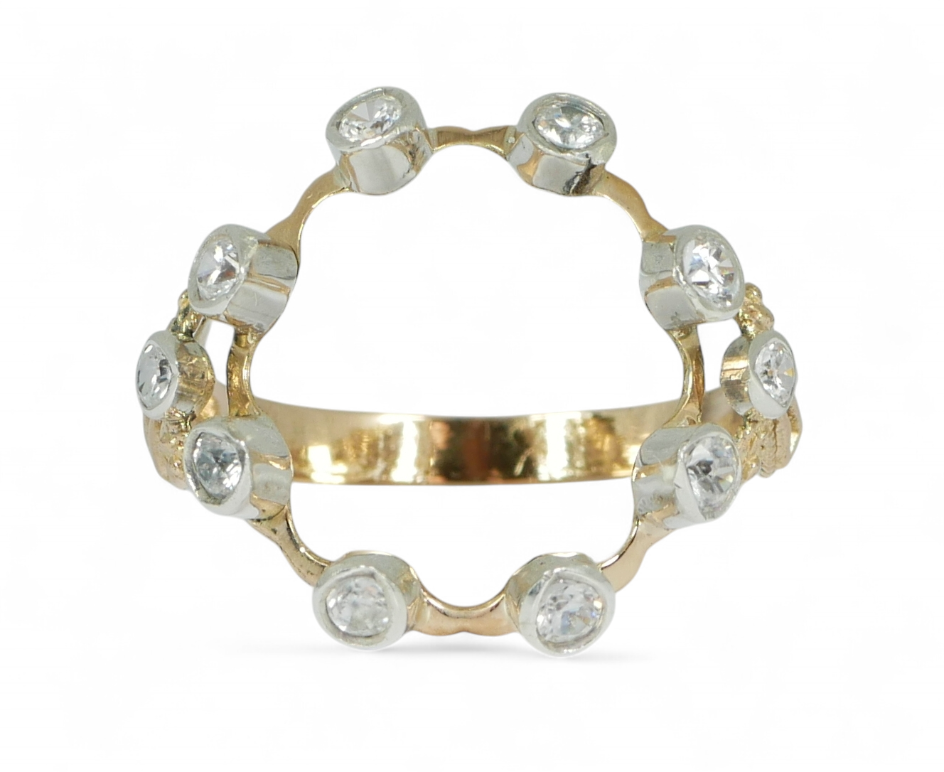 Vintage Solid 9ct Yellow Gold White Sapphire Open Face Dress Ring Size 7.5 O 55