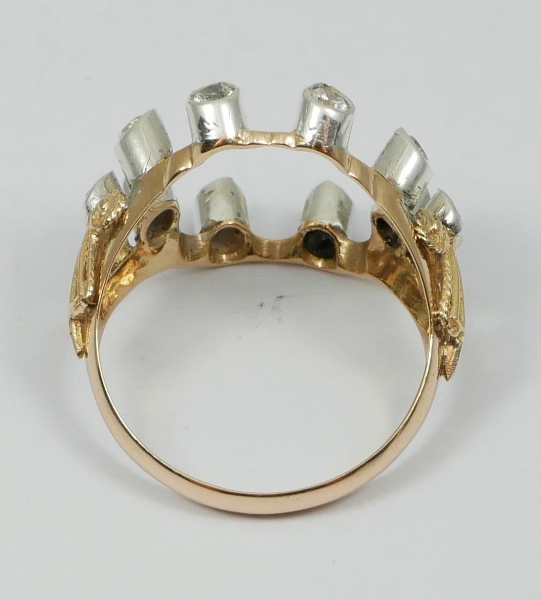 Vintage Solid 9ct Yellow Gold White Sapphire Open Face Dress Ring Size 7.5 O 55