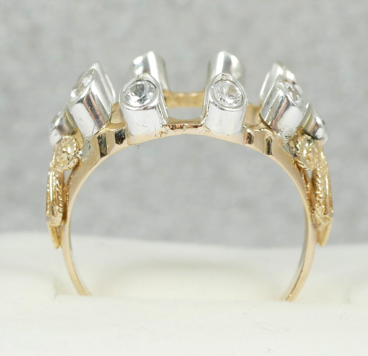 Vintage Solid 9ct Yellow Gold White Sapphire Open Face Dress Ring Size 7.5 O 55