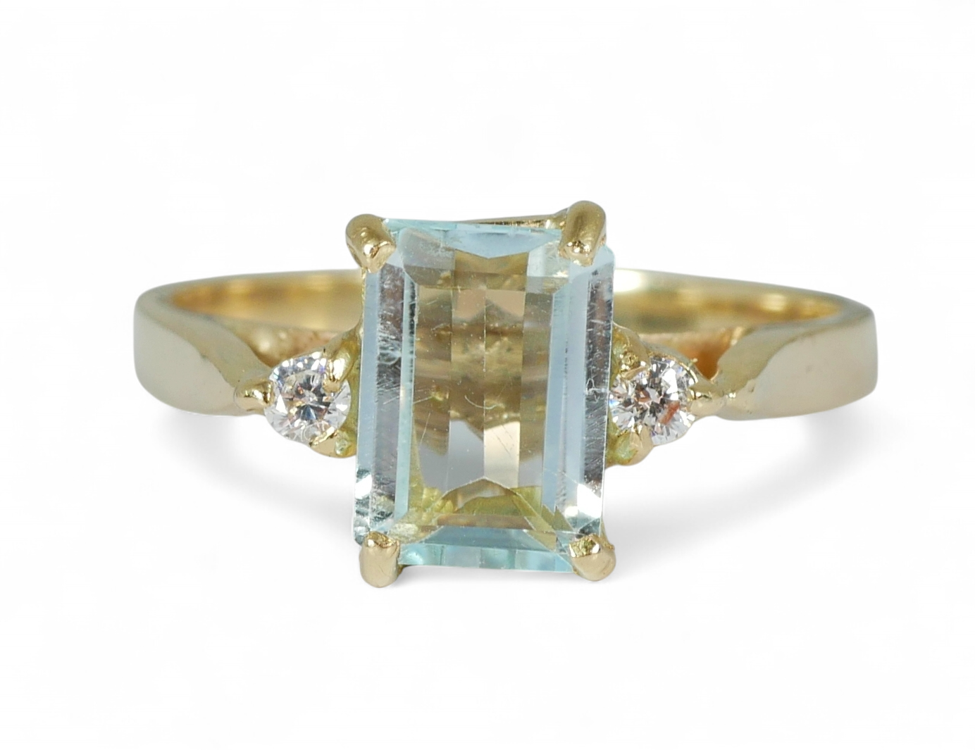 Vintage Solid 9ct Yellow Gold Emerald Cut Topaz 3 Stone Dress Ring Size 6 L 51