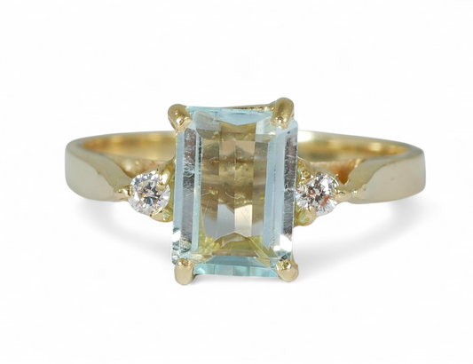 Vintage Solid 9ct Yellow Gold Emerald Cut Topaz 3 Stone Dress Ring Size 6 L 51
