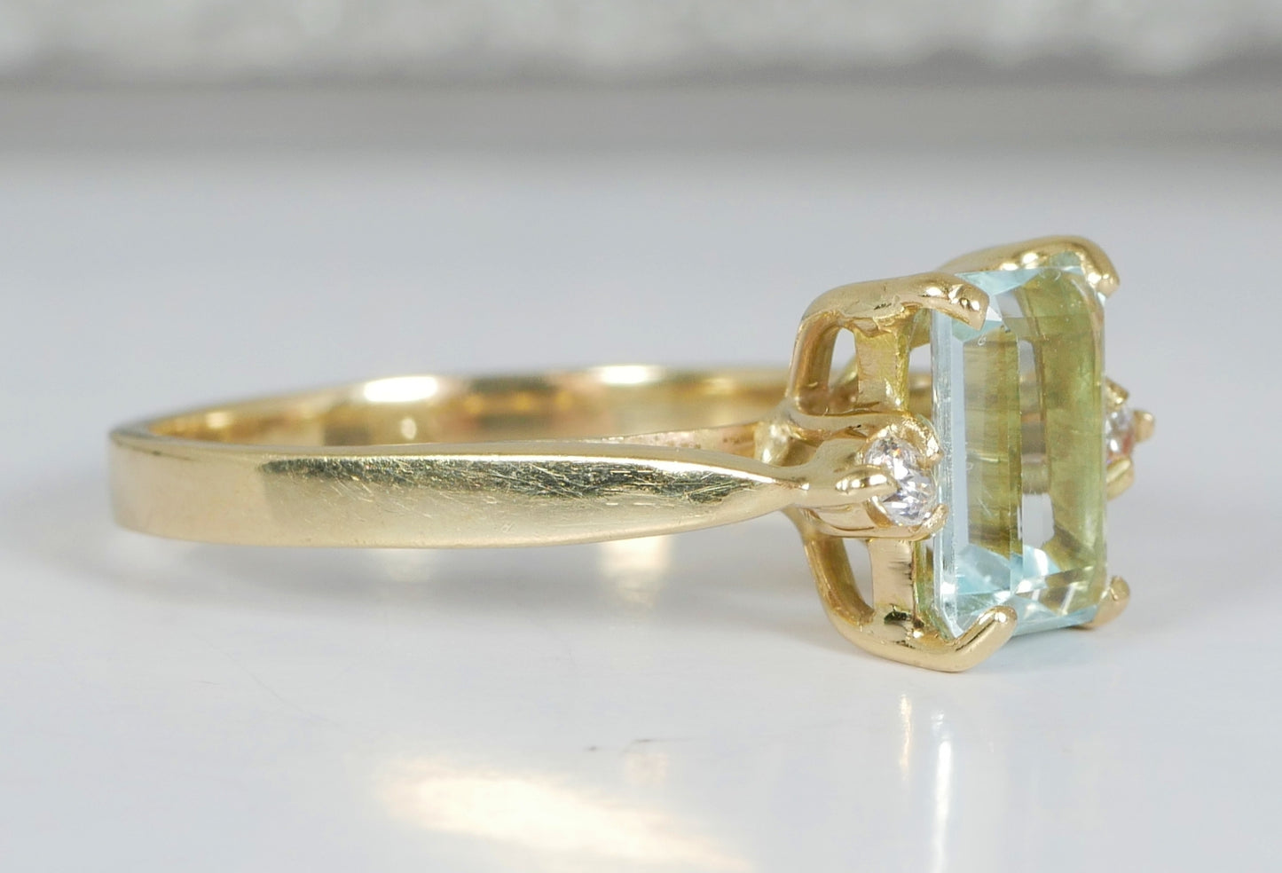 Vintage Solid 9ct Yellow Gold Emerald Cut Topaz 3 Stone Dress Ring Size 6 L 51