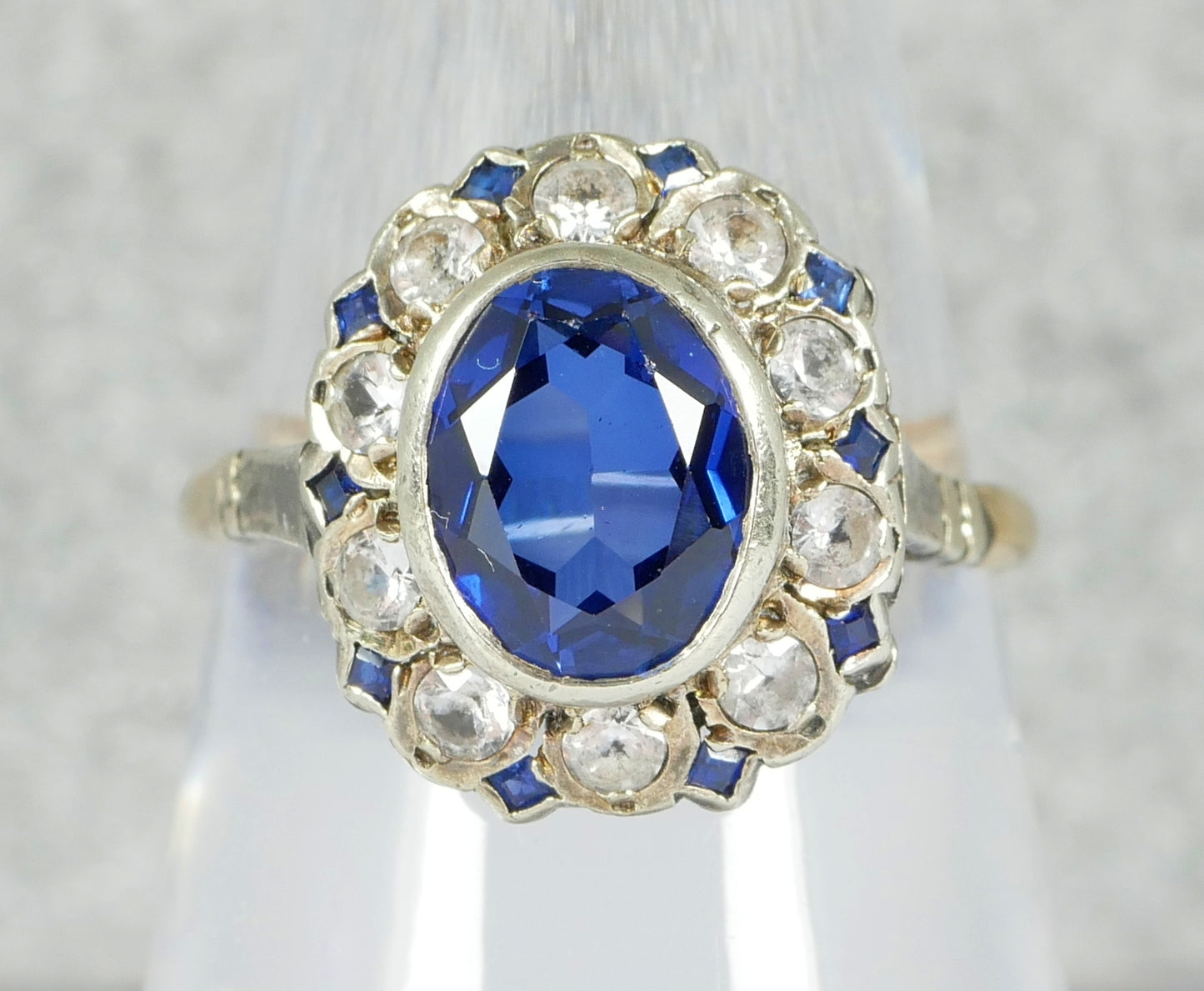 Antique Vintage 9ct Yellow Gold Blue & White Sapphire Dress Ring Size 7.5 O 55