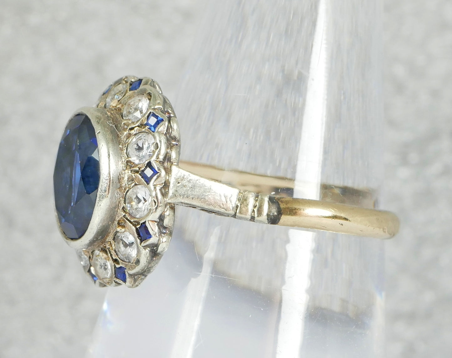 Antique Vintage 9ct Yellow Gold Blue & White Sapphire Dress Ring Size 7.5 O 55