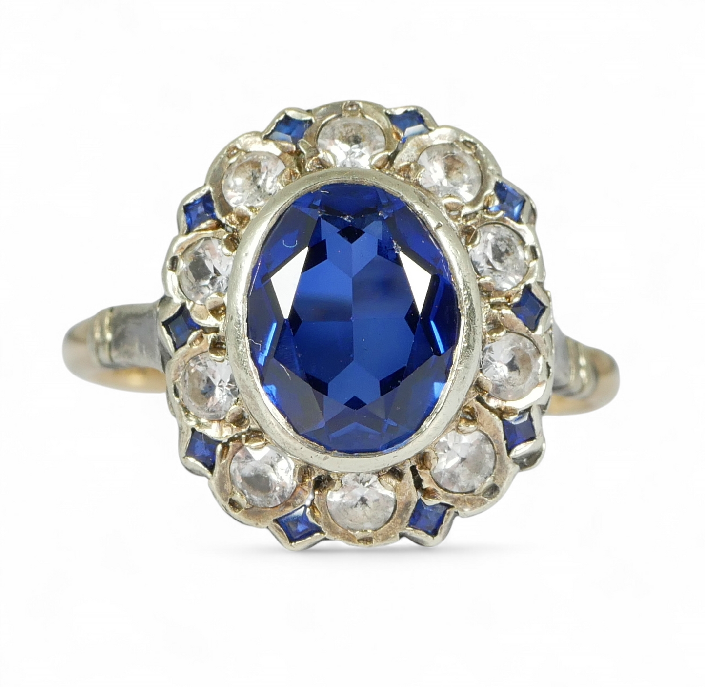 Antique Vintage 9ct Yellow Gold Blue & White Sapphire Dress Ring Size 7.5 O 55