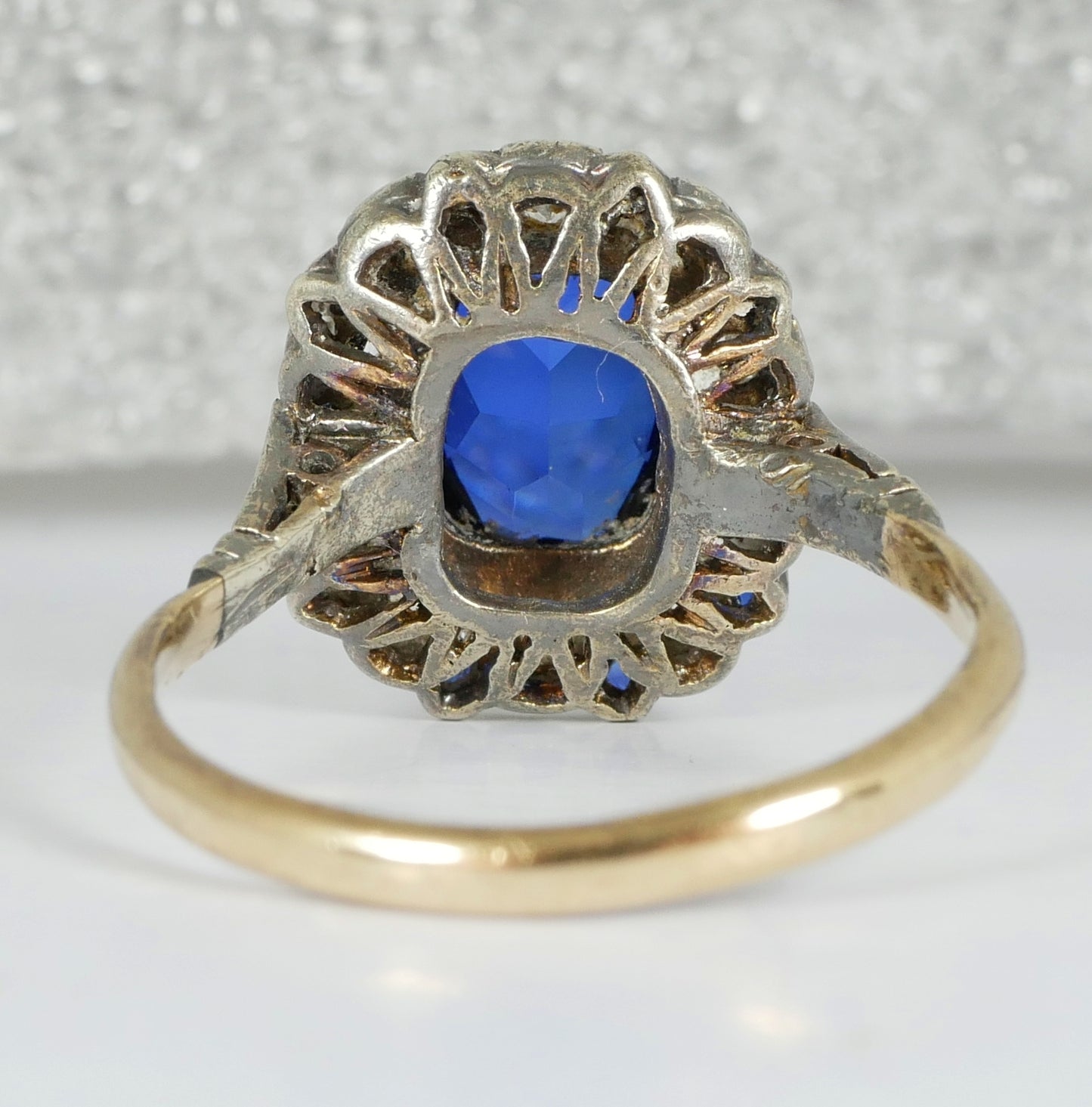 Antique Vintage 9ct Yellow Gold Blue & White Sapphire Dress Ring Size 7.5 O 55