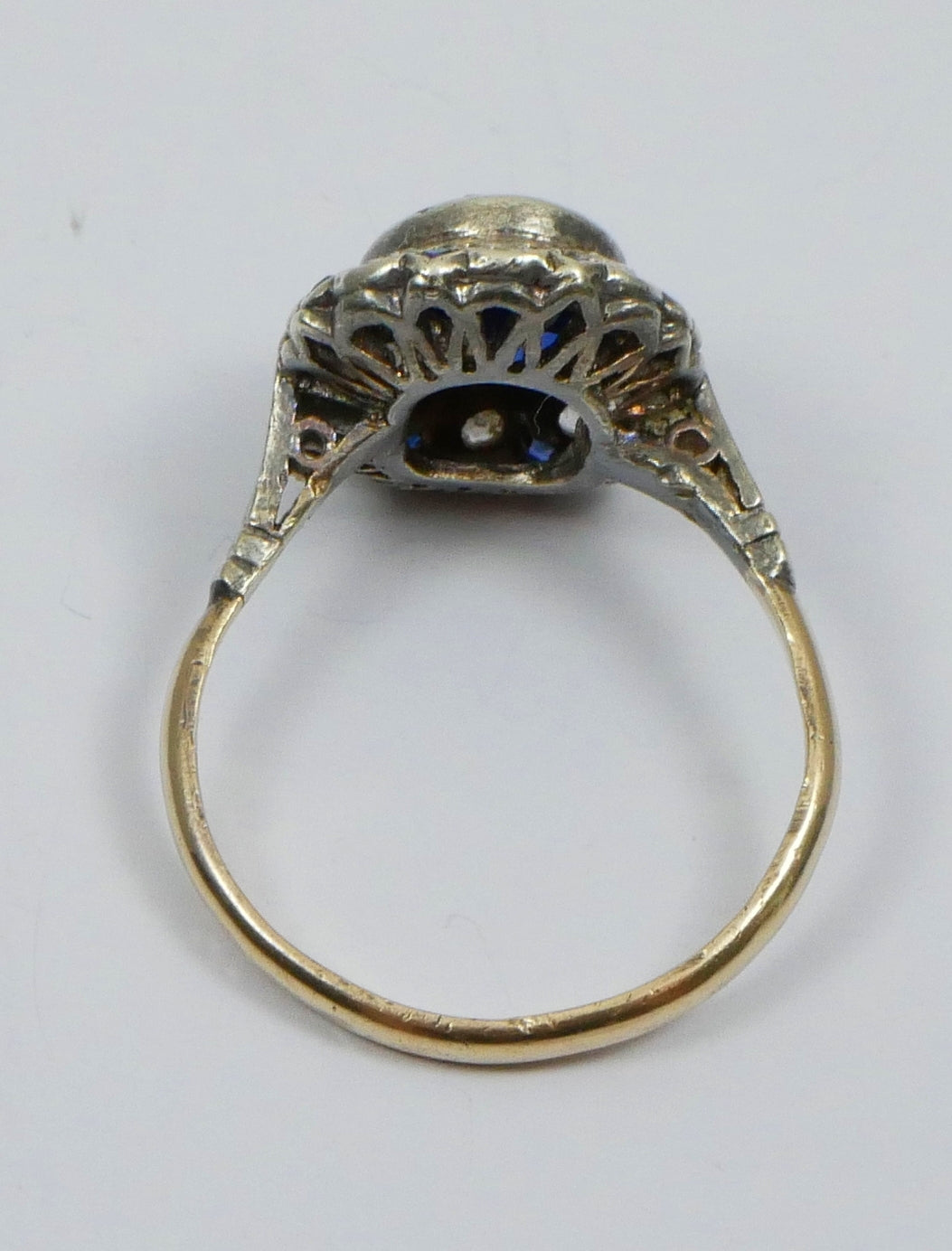 Antique Vintage 9ct Yellow Gold Blue & White Sapphire Dress Ring Size 7.5 O 55