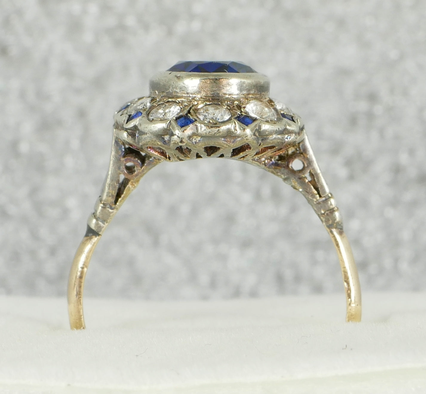 Antique Vintage 9ct Yellow Gold Blue & White Sapphire Dress Ring Size 7.5 O 55
