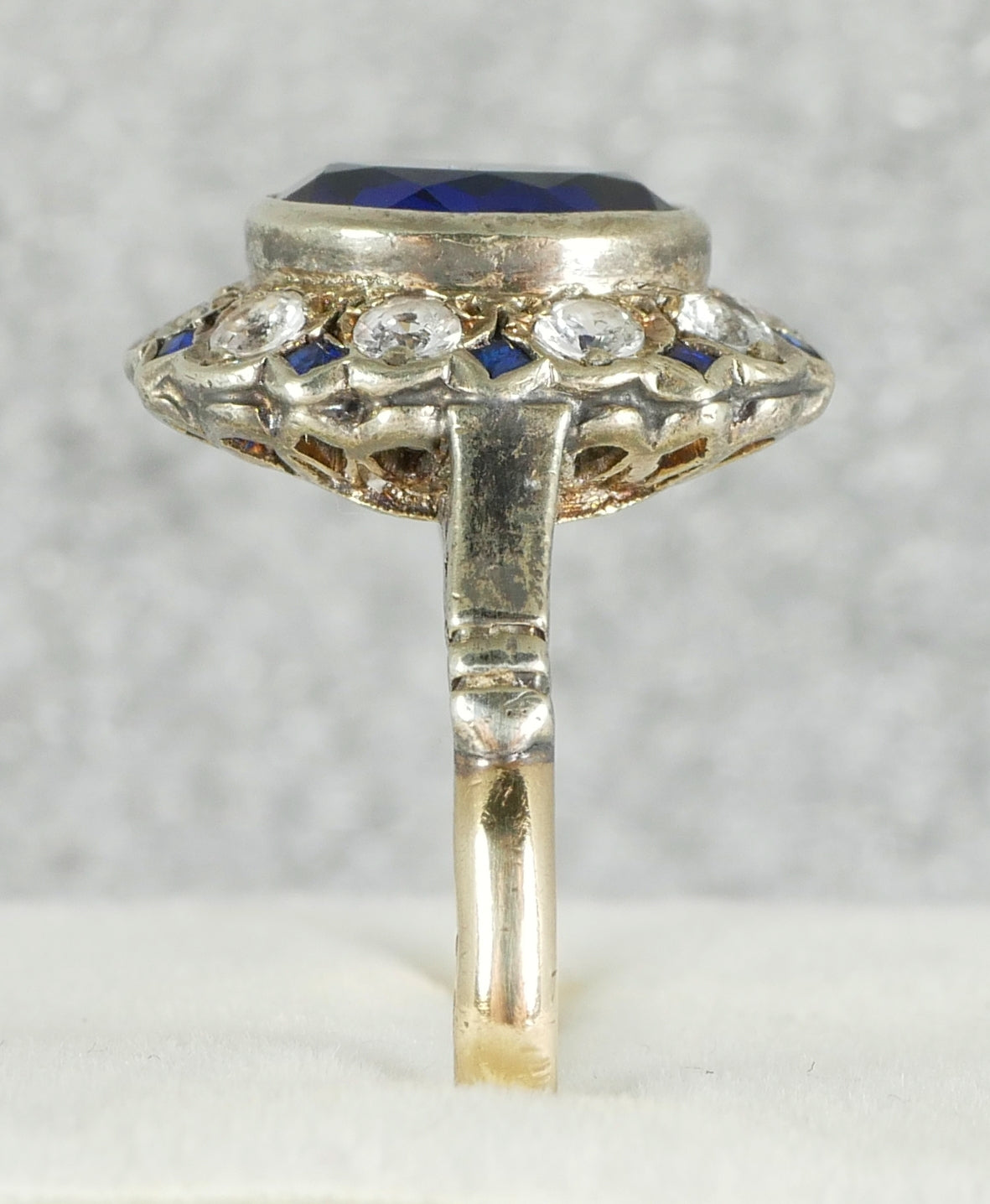 Antique Vintage 9ct Yellow Gold Blue & White Sapphire Dress Ring Size 7.5 O 55