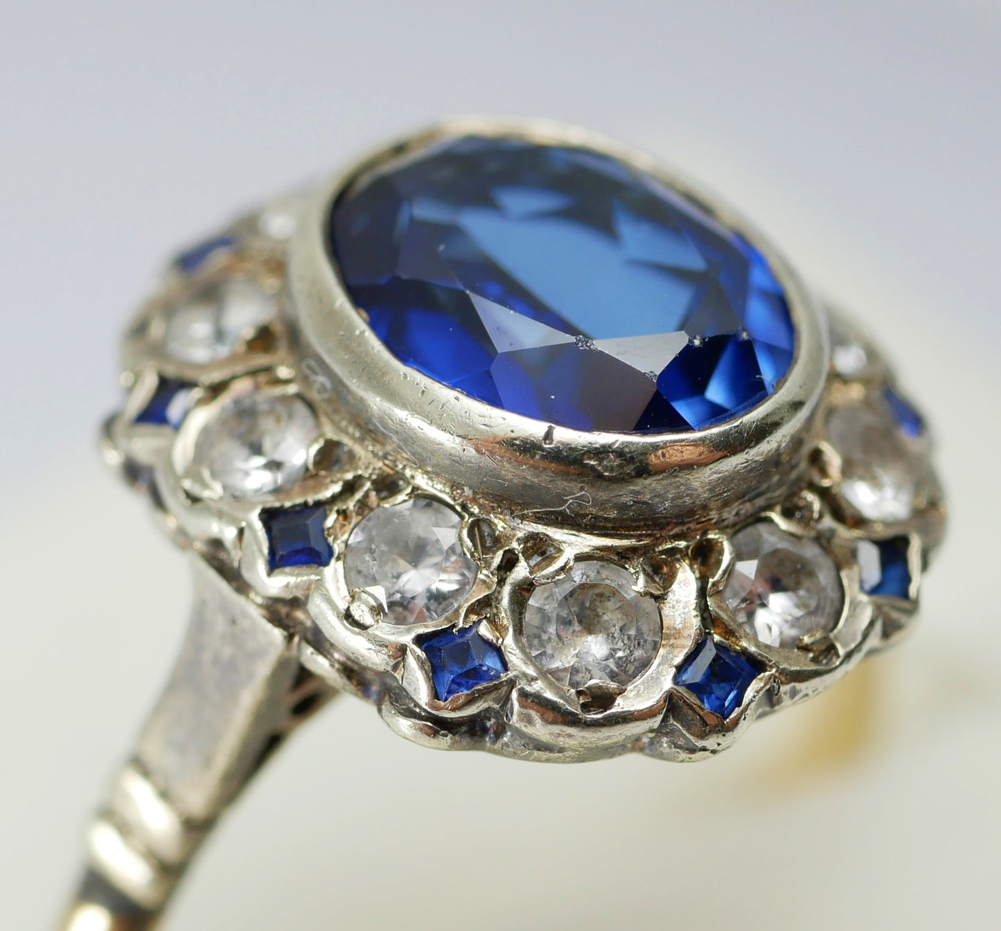 Antique Vintage 9ct Yellow Gold Blue & White Sapphire Dress Ring Size 7.5 O 55