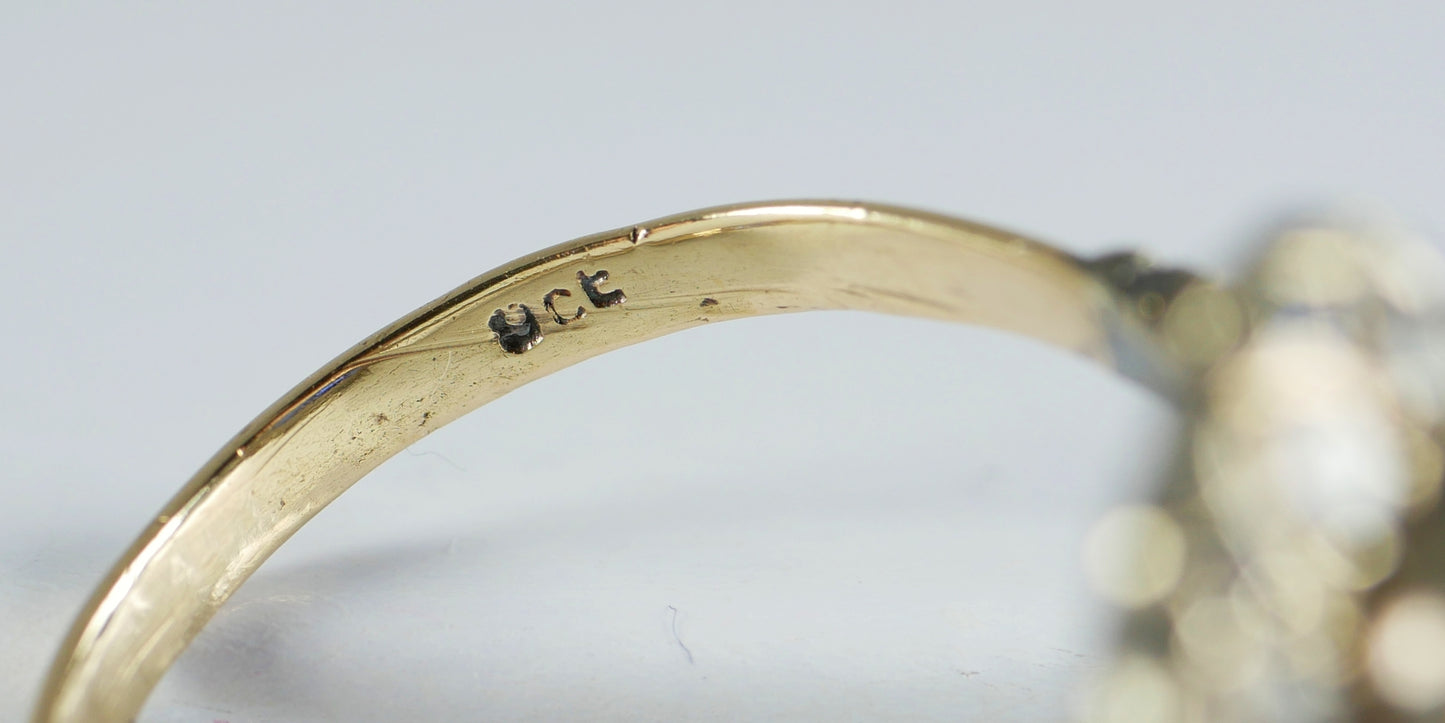 Antique Vintage 9ct Yellow Gold Blue & White Sapphire Dress Ring Size 7.5 O 55