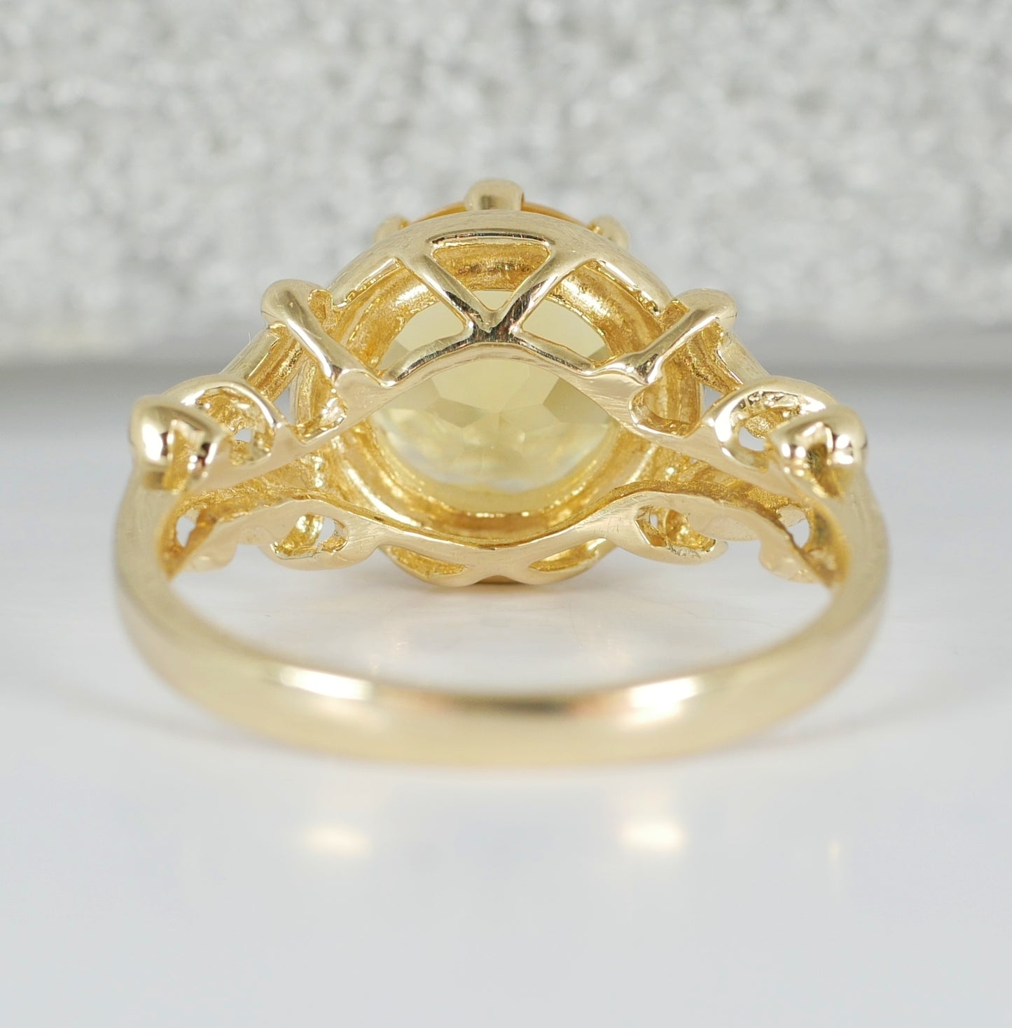 Modern Solid 9ct Yellow Round Cut Citrine Fleur de Lis Dress Ring Size 8 P 56