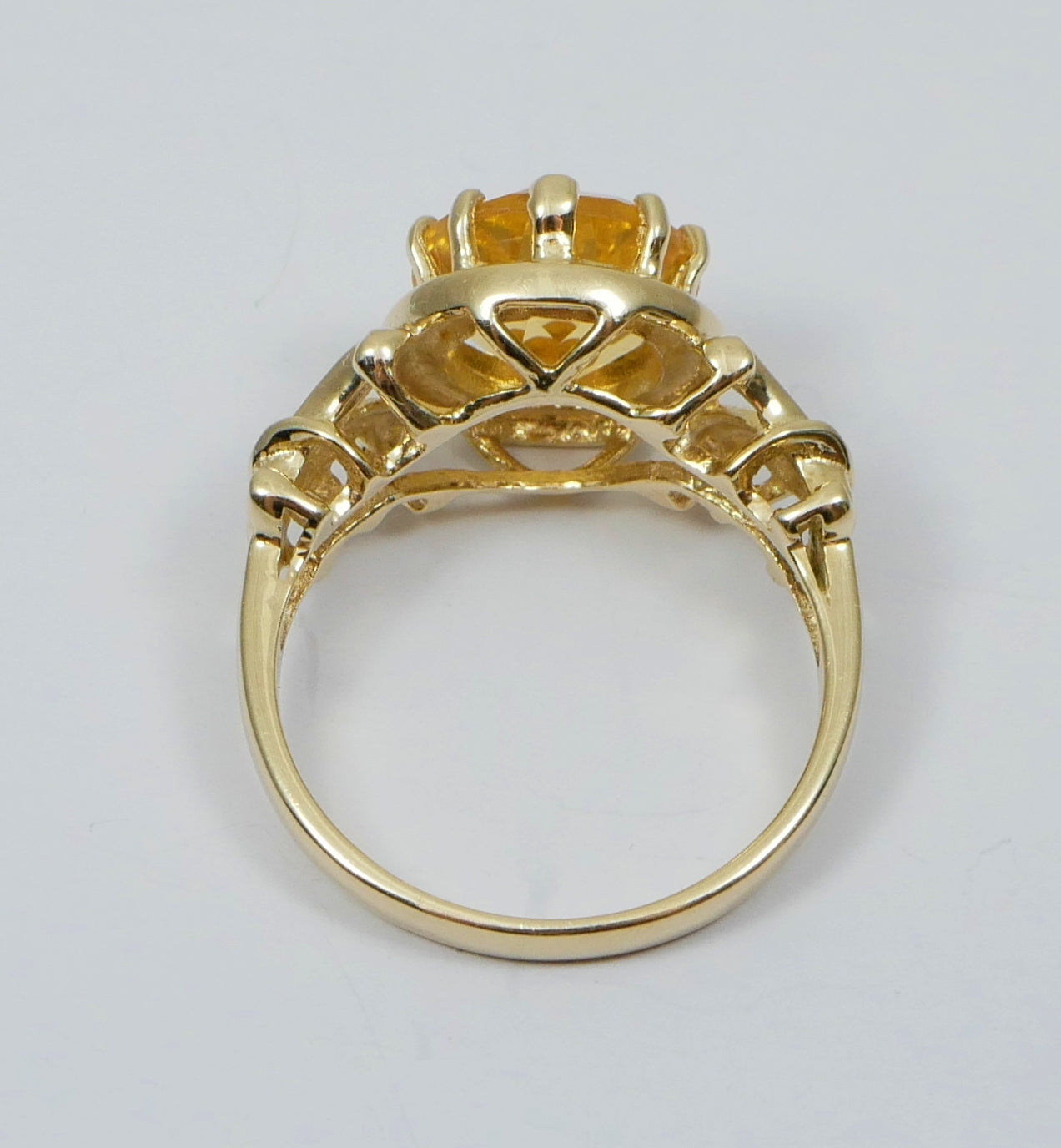 Modern Solid 9ct Yellow Round Cut Citrine Fleur de Lis Dress Ring Size 8 P 56
