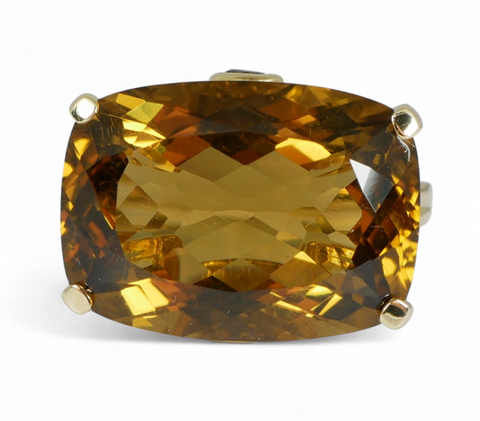 Solid 9ct Yellow Gold Cushion Cut Smoky Quartz 3 Stone Dress Ring Size 9.5 S 60