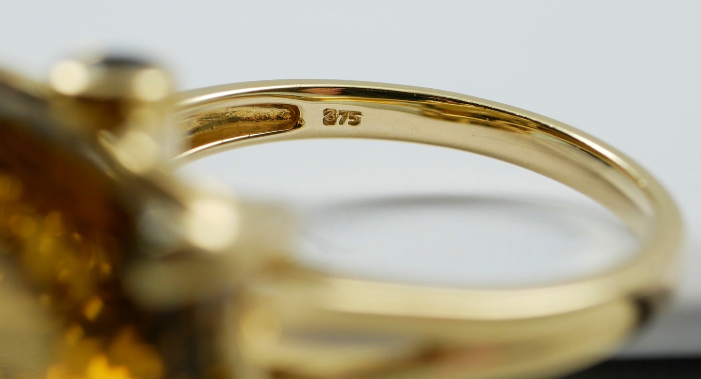 Solid 9ct Yellow Gold Cushion Cut Smoky Quartz 3 Stone Dress Ring Size 9.5 S 60