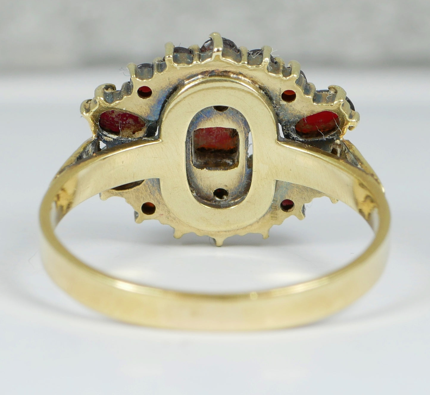 Vintage Solid 14ct Yellow Gold Red Garnet Cluster Cocktail Dress Ring 6.5 M 52