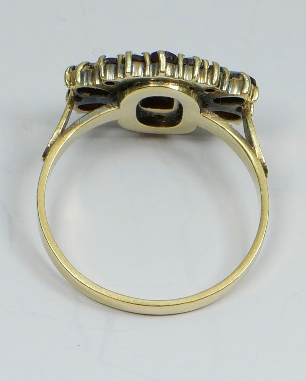 Vintage Solid 14ct Yellow Gold Red Garnet Cluster Cocktail Dress Ring 6.5 M 52