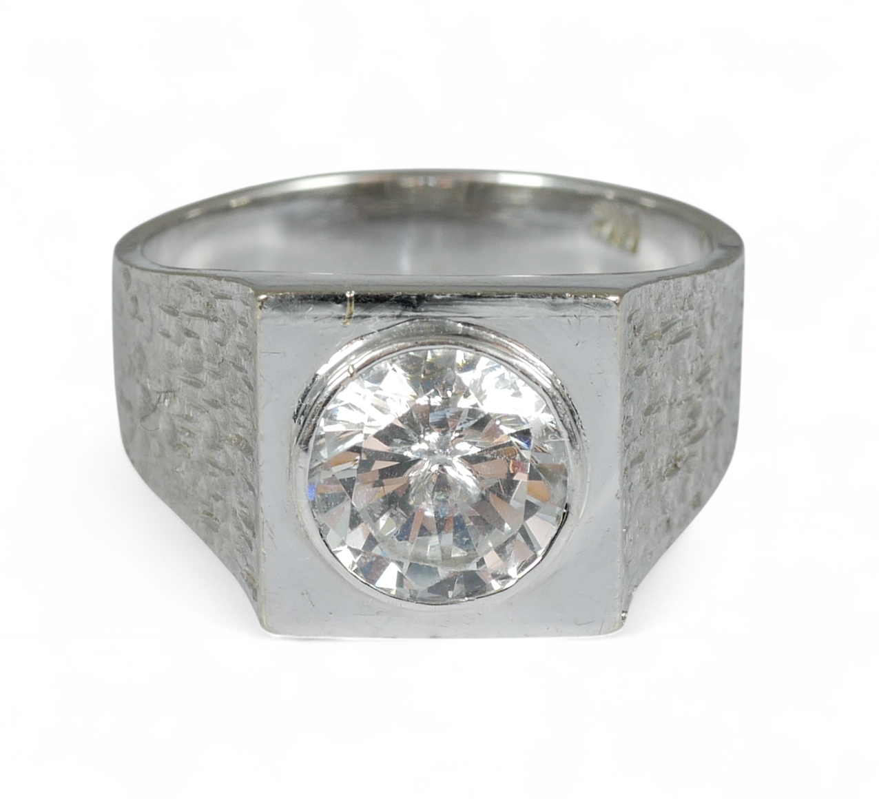 Heavy Retro Solid 14ct Gold White Stone Signet Solitaire Dress Ring Size 8 P 56