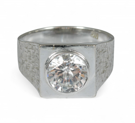 Heavy Retro Solid 14ct Gold White Stone Signet Solitaire Dress Ring Size 8 P 56