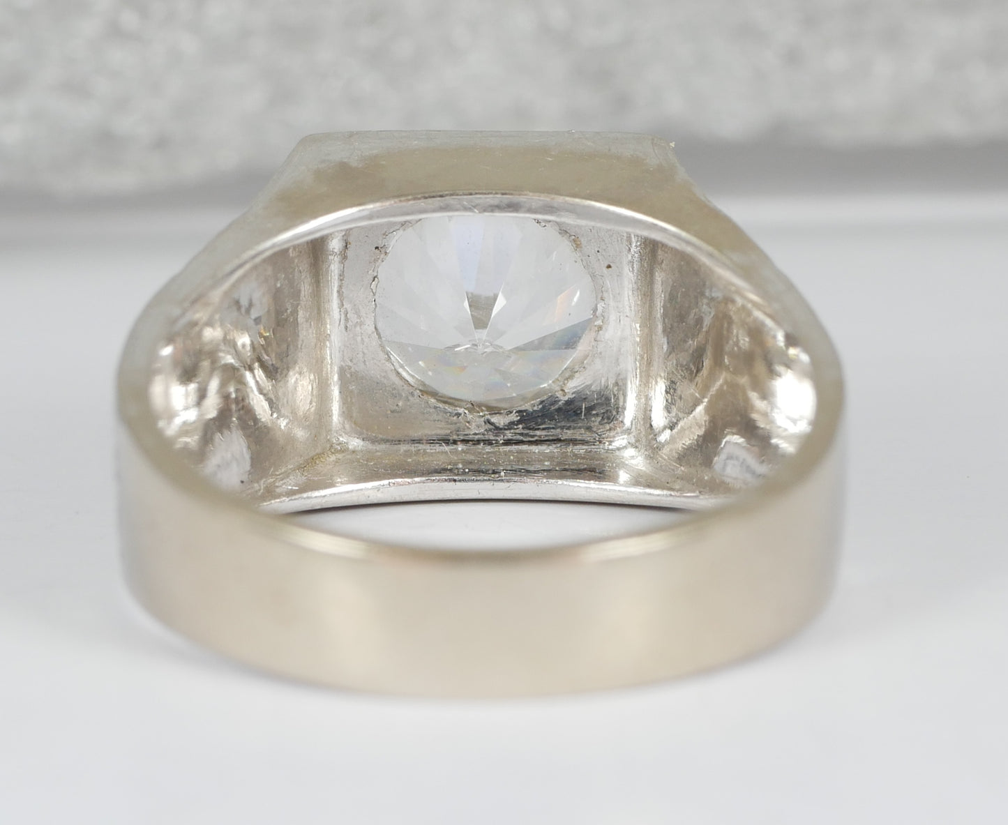 Heavy Retro Solid 14ct Gold White Stone Signet Solitaire Dress Ring Size 8 P 56