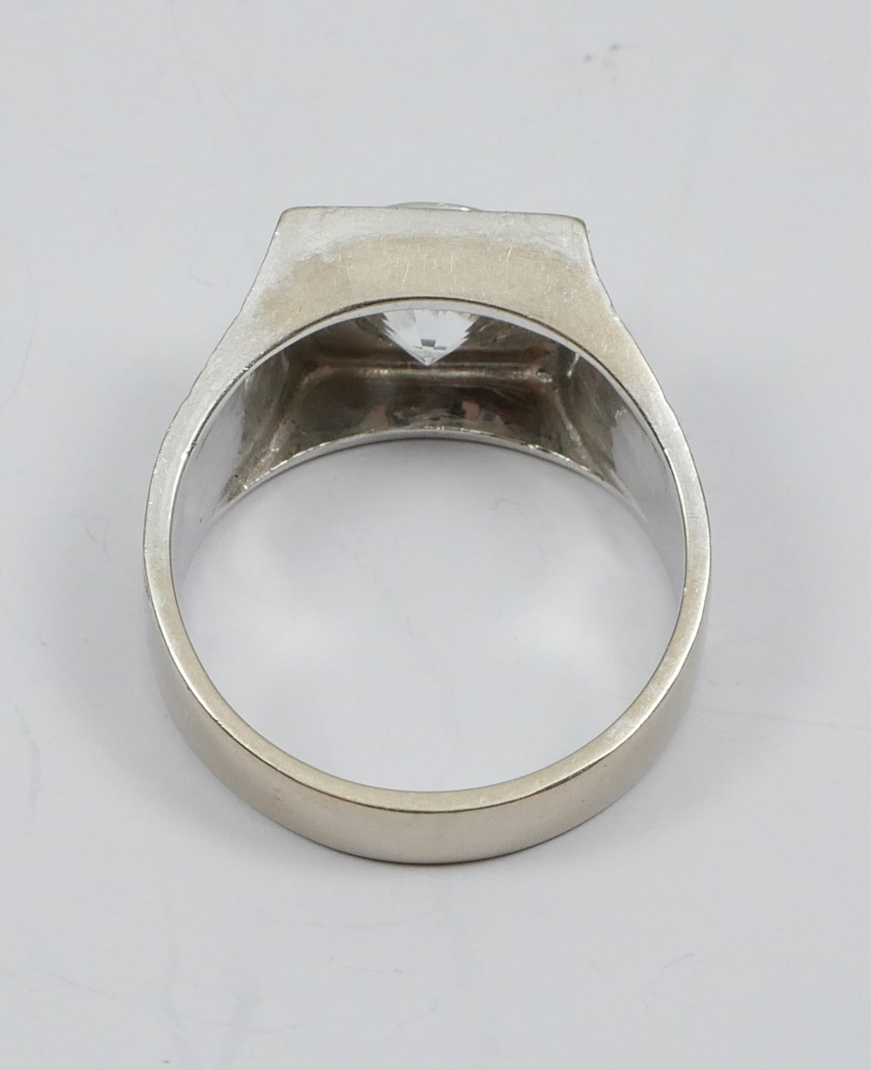 Heavy Retro Solid 14ct Gold White Stone Signet Solitaire Dress Ring Size 8 P 56