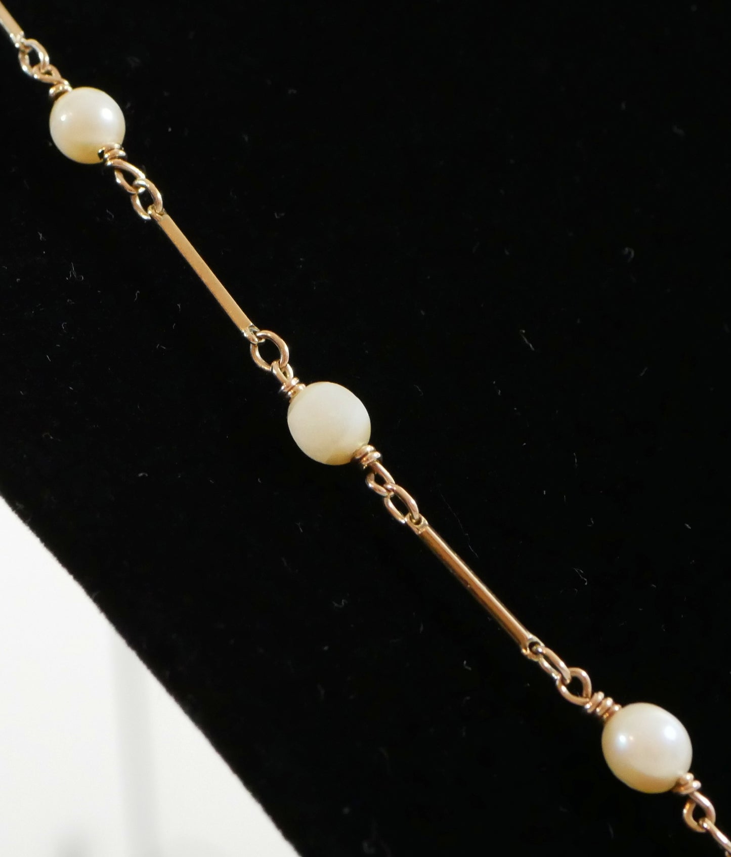 Vintage Solid 9ct Yellow Gold & 6mm Pearl Bar Link 48cm 19" Chain Necklace 10gm