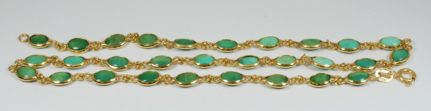 Solid 18ct Yellow Gold Natural Turquoise Cabochon 41cm 16" Chain Link Necklace