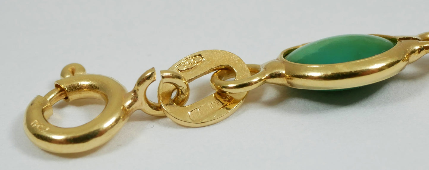 Solid 18ct Yellow Gold Natural Turquoise Cabochon 41cm 16" Chain Link Necklace