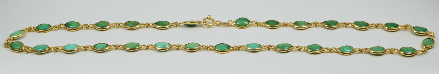 Solid 18ct Yellow Gold Natural Turquoise Cabochon 41cm 16" Chain Link Necklace
