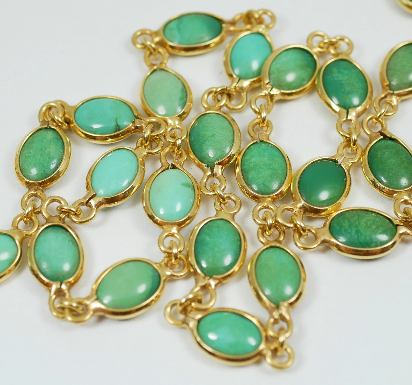 Solid 18ct Yellow Gold Natural Turquoise Cabochon 41cm 16" Chain Link Necklace