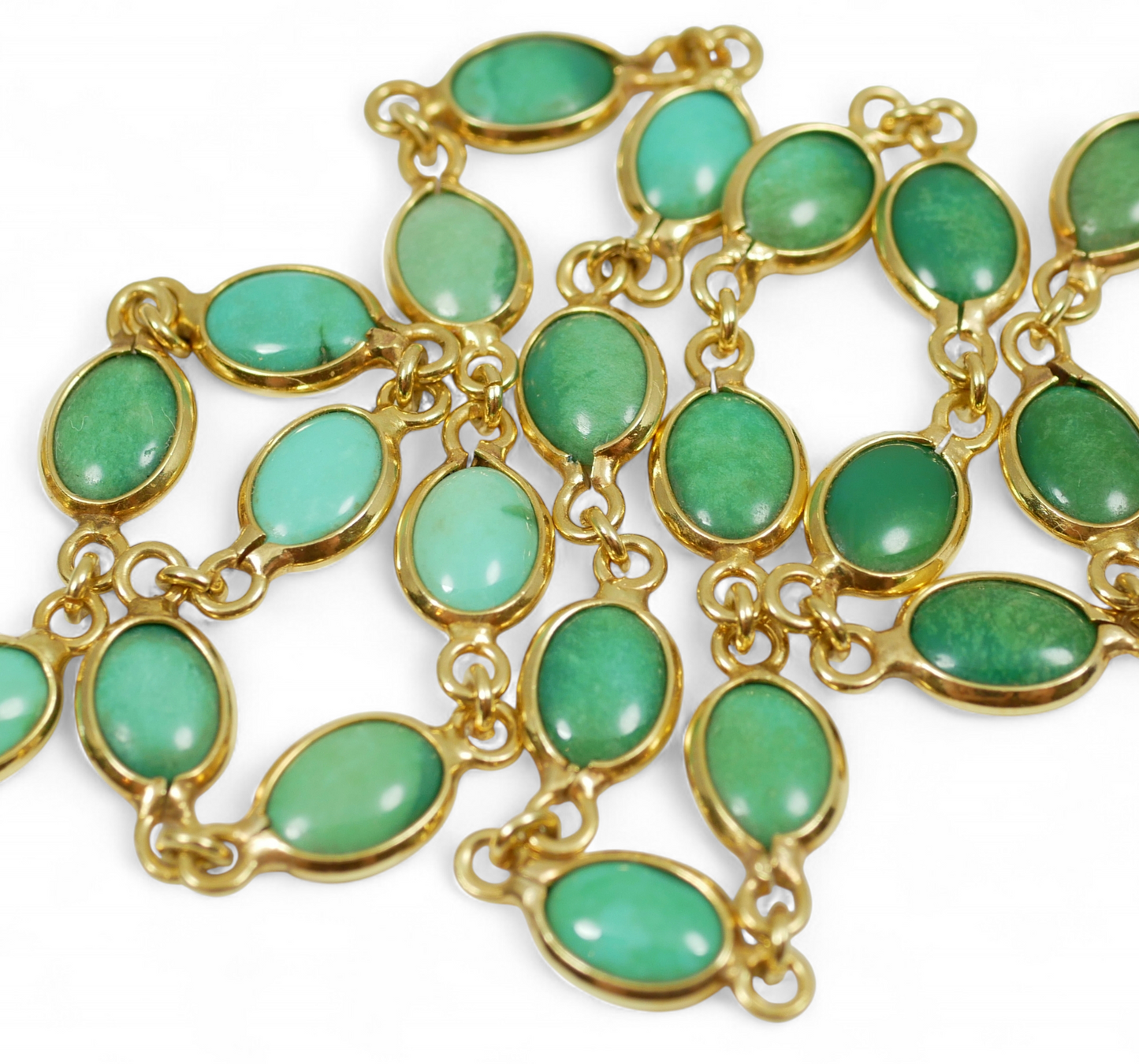 Solid 18ct Yellow Gold Natural Turquoise Cabochon 41cm 16" Chain Link Necklace