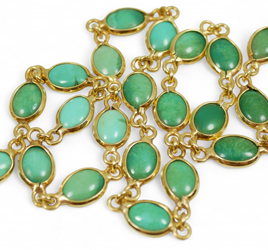 Solid 18ct Yellow Gold Natural Turquoise Cabochon 41cm 16" Chain Link Necklace