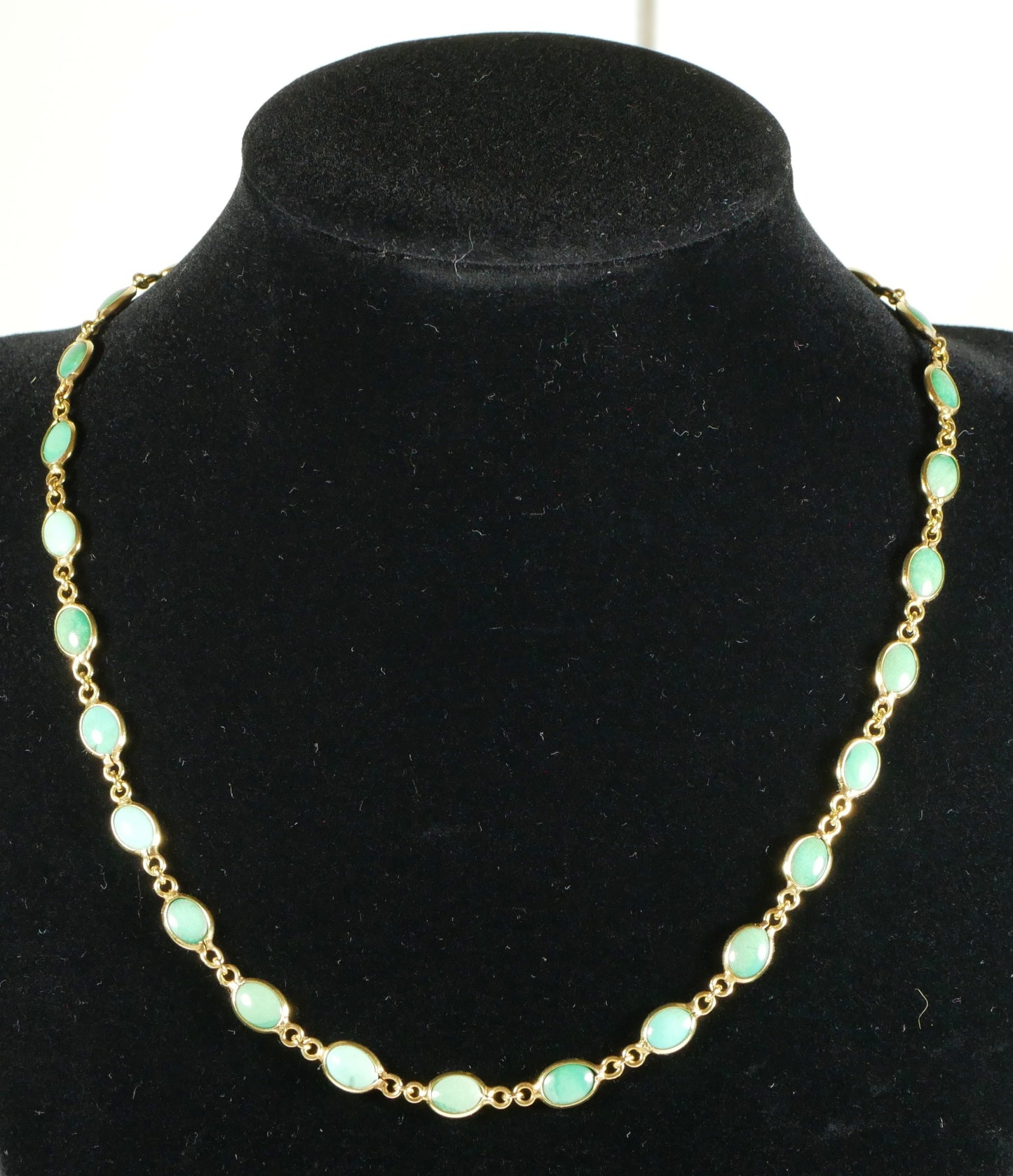 Solid 18ct Yellow Gold Natural Turquoise Cabochon 41cm 16" Chain Link Necklace