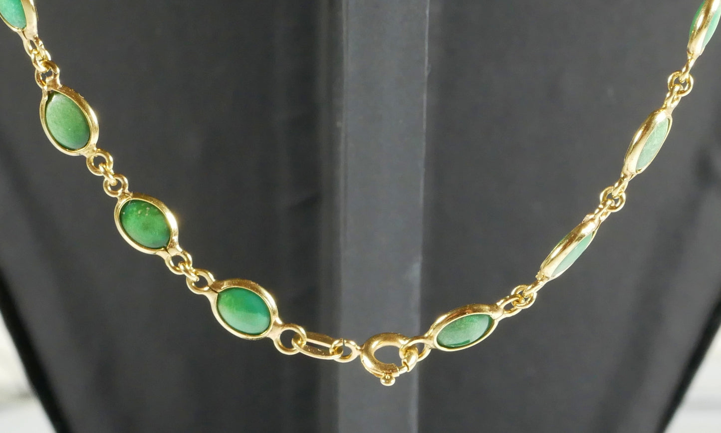 Solid 18ct Yellow Gold Natural Turquoise Cabochon 41cm 16" Chain Link Necklace