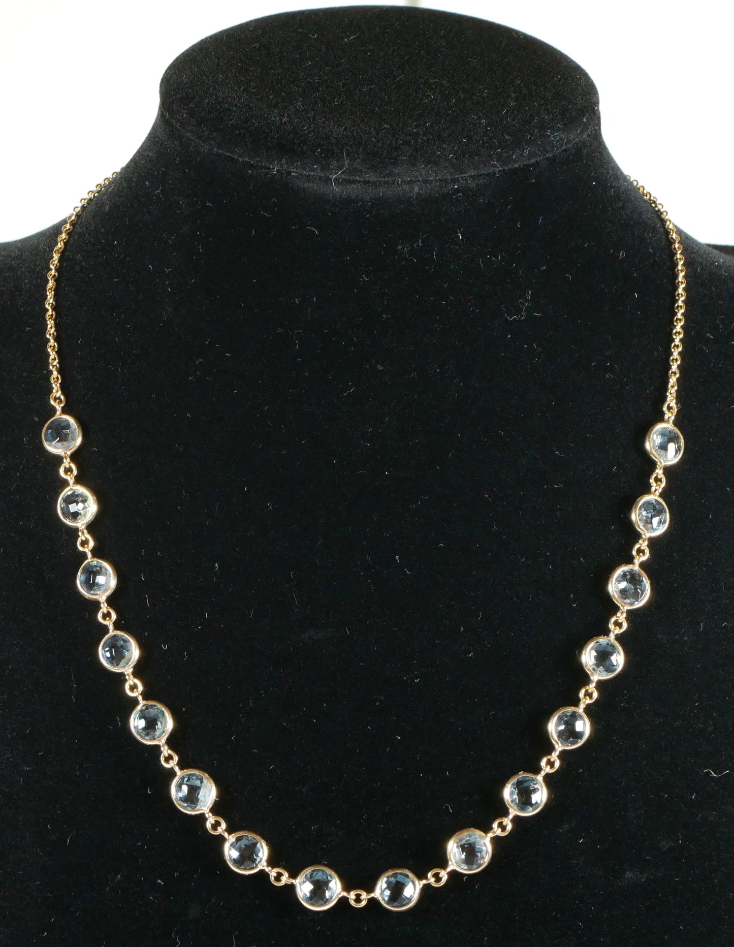 Solid 18ct Yellow Gold & Checkerboard Cut Topaz 40cm 15.75" Cable Chain Necklace