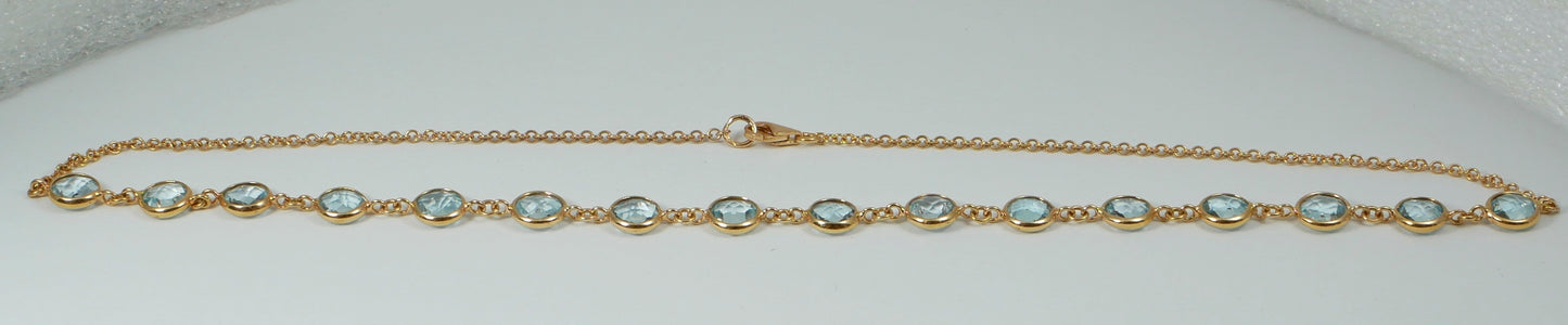 Solid 18ct Yellow Gold & Checkerboard Cut Topaz 40cm 15.75" Cable Chain Necklace