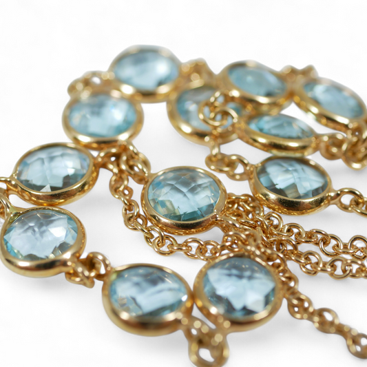 Solid 18ct Yellow Gold & Checkerboard Cut Topaz 40cm 15.75" Cable Chain Necklace