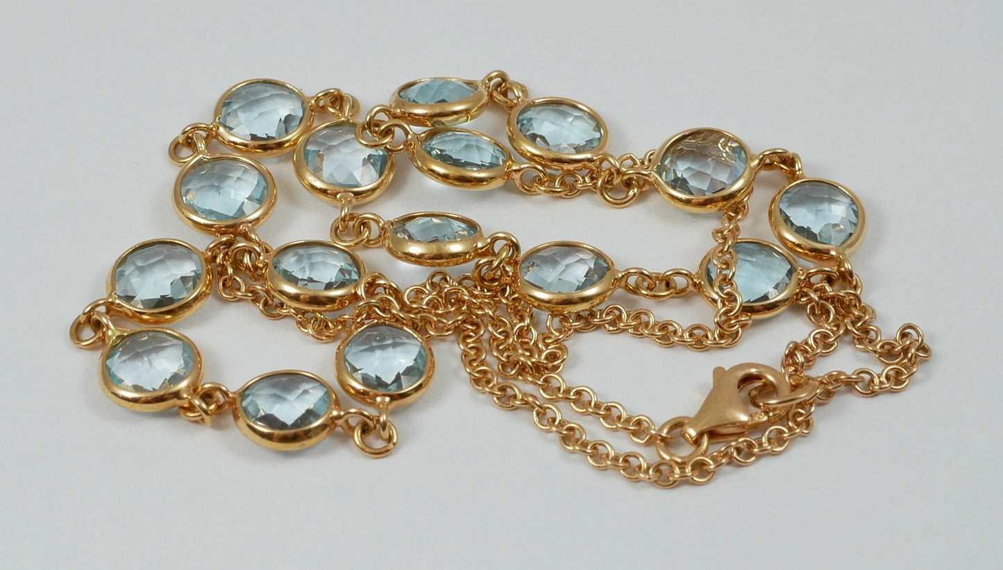 Solid 18ct Yellow Gold & Checkerboard Cut Topaz 40cm 15.75" Cable Chain Necklace