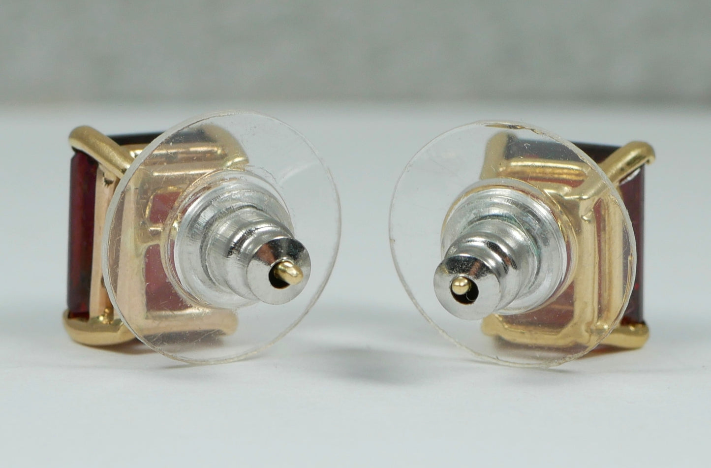 Pair of Solid 9ct Yellow Gold 3ct Emerald Cut Deep Red Garnet Stud Earrings Set