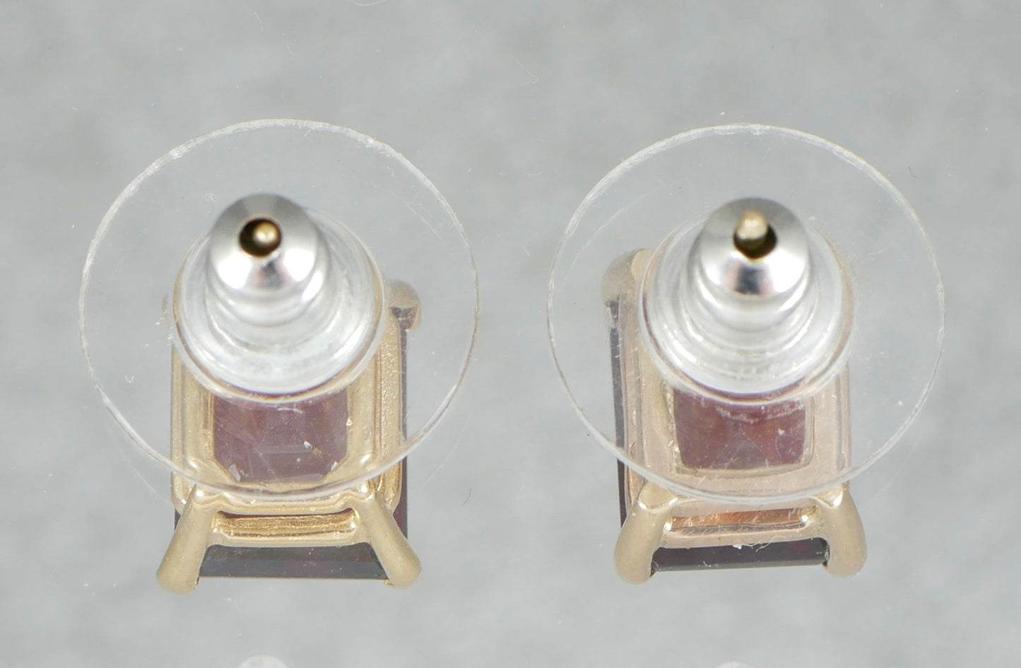 Pair of Solid 9ct Yellow Gold 3ct Emerald Cut Deep Red Garnet Stud Earrings Set