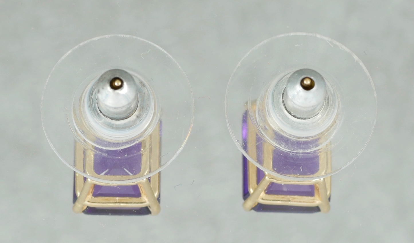 Pair of Solid 14ct Yellow Gold 2ct Emerald Cut Amethyst Stud Earrings Set 585
