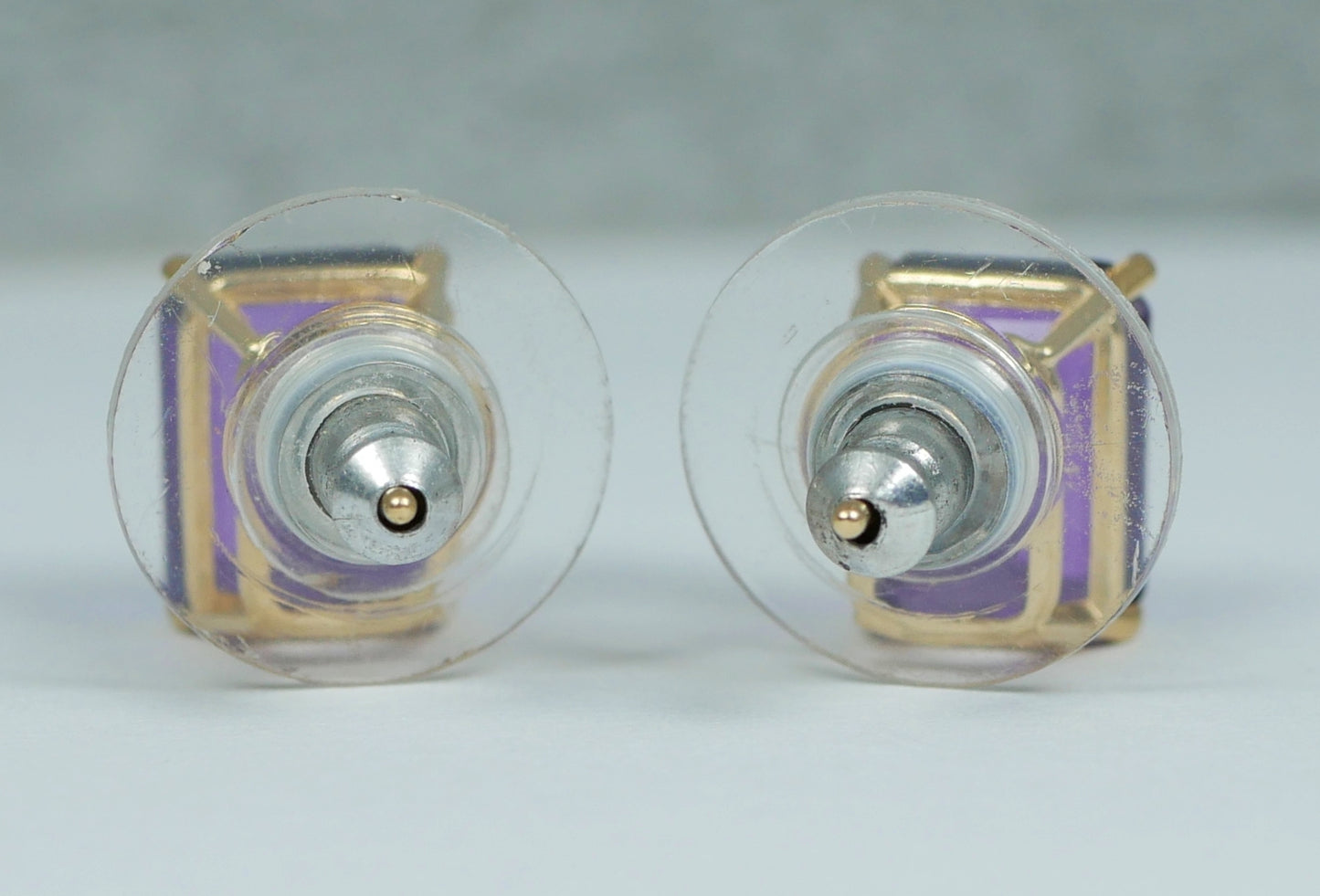 Pair of Solid 14ct Yellow Gold 2ct Emerald Cut Amethyst Stud Earrings Set 585