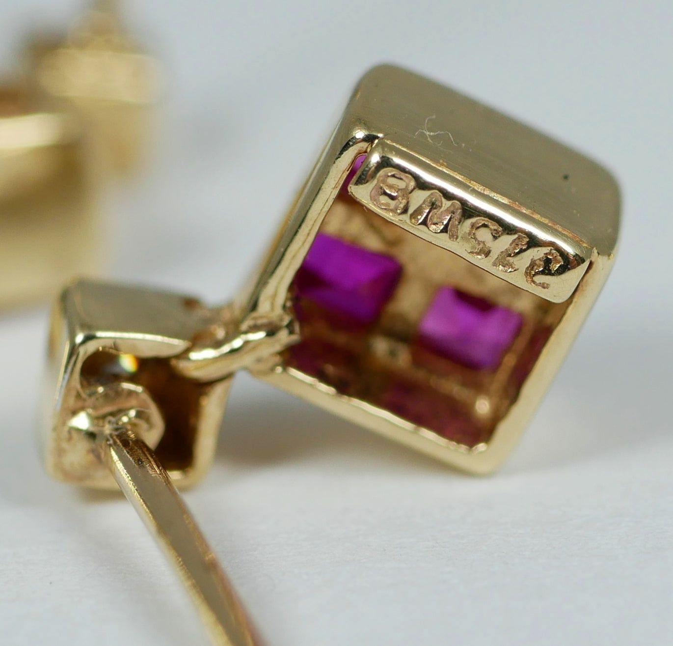 Pair of Solid 9ct Yellow Gold Ruby Cluster & Diamond Stud Dangle Earrings Set