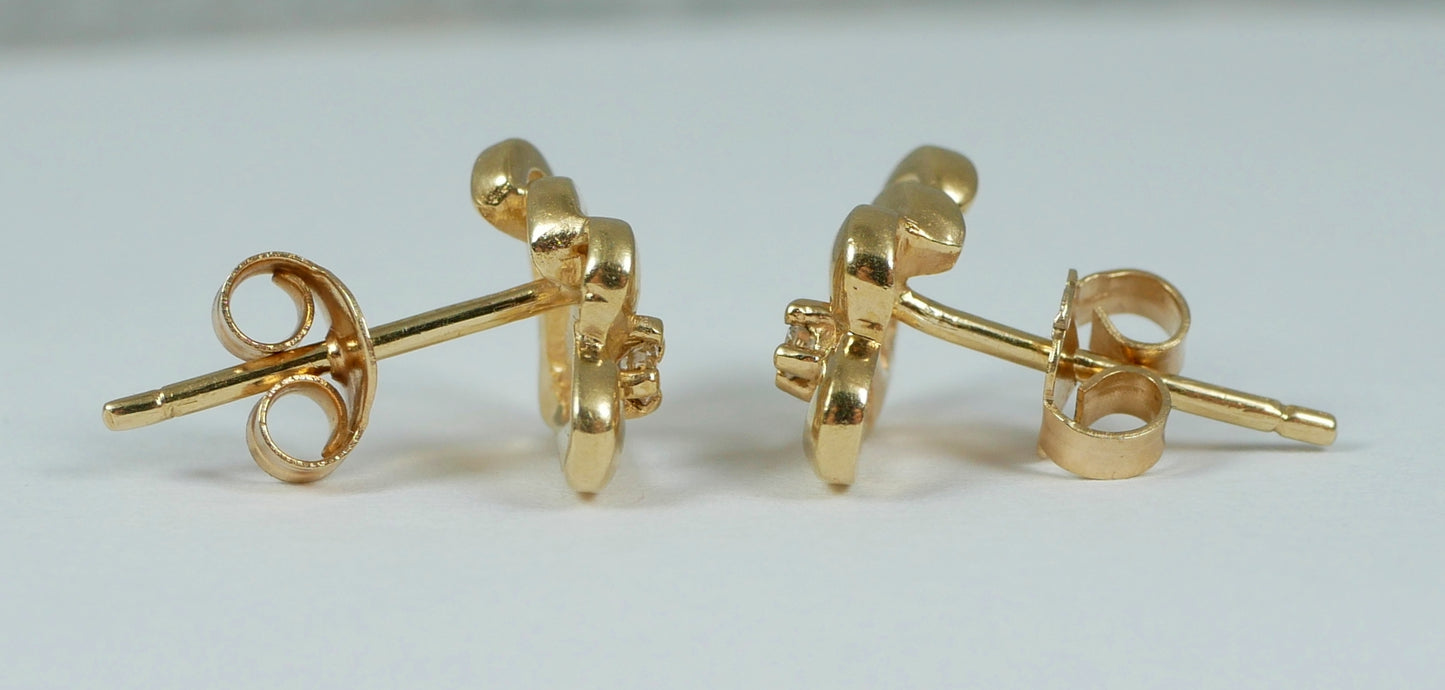 Pair of Solid 9ct Yellow Gold Shadow Love Heart & Diamond Stud Earrings Set 375