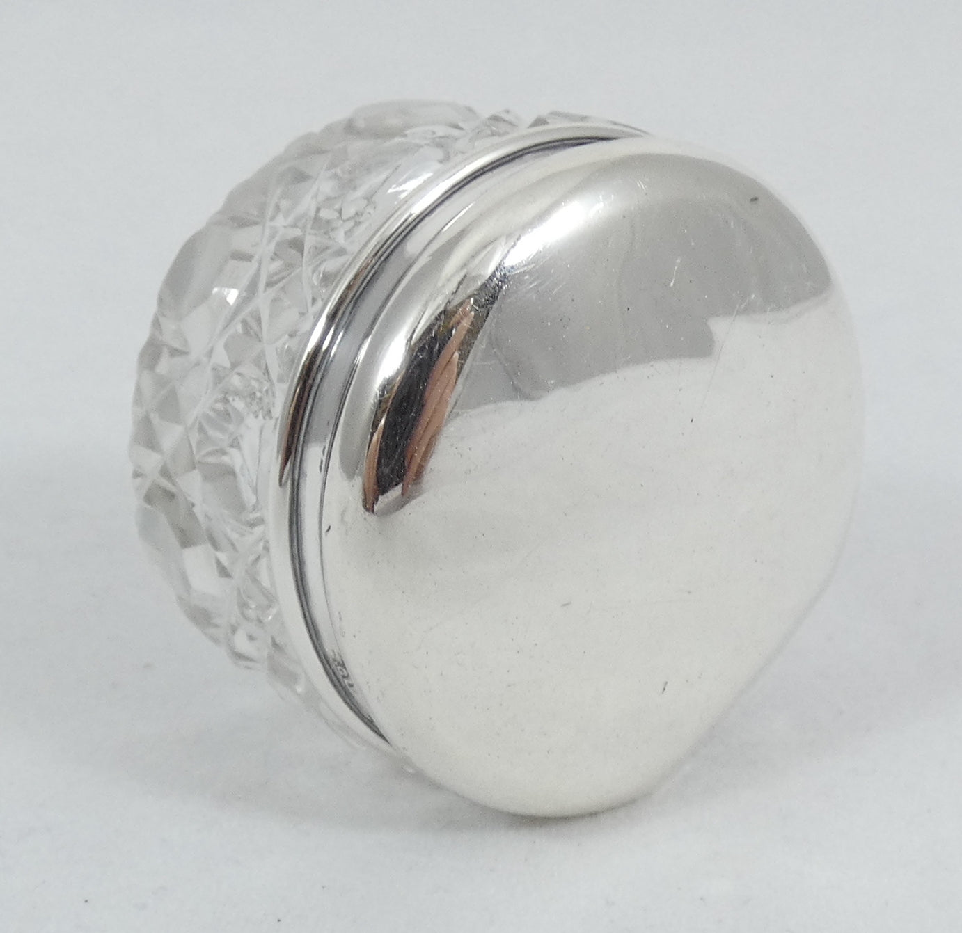 Antique Edwardian 1917 Sterling Silver Glass Rouge Pot Scent Hobnail Bottle Jar